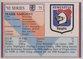 1992 Regina NSW Rugby League #75 Mark Sargent Back